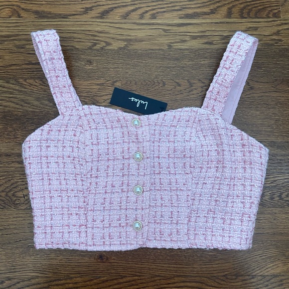 Lulus Tops - NWT Lulu's Pink Tweed Buttoned Crop Tank